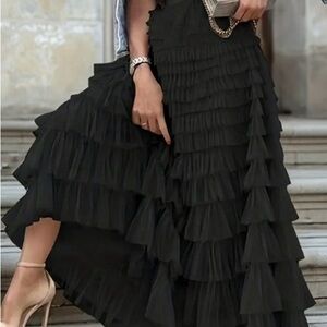 Womens Tulle Layered Maxi Skirt Elastic High Waisted A-line Flared Fairy Goth L